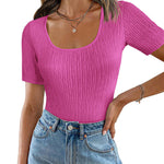 Zeagoo Short Sleeve Square Neck Slim Fitted Tops
