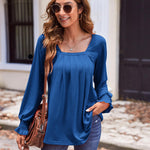 Zeagoo Long Sleeve Shirts Square Neck Pleated Tunic Tops