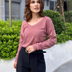 Zeagoo Women Waffle Knit Tops Casual Long Sleeve Shirts Solid Color V Neck Shirt