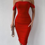 Audrey Flemming | Off-Shoulder Ruched Midi Dress For Women