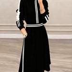 Zeagoo Women's Athleisure Contrast Stripe Sweatshirt Skirt Set