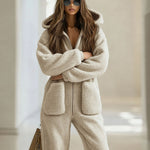 Zeagoo Women's Casual Loose Sherpa Fleece Hooded Jumpsuit