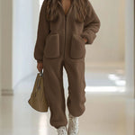 Zeagoo Women's Casual Loose Sherpa Fleece Hooded Jumpsuit