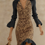 Zeagoo Women's Chic Ruffle Hem Leopard Print Dress
