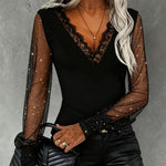 Zeagoo Sparkling Sheer Sleeves Lace Collar Top for Women Elegant Date Night Party 2026 | Under $40
