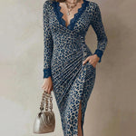 Zeagoo Elegant Lace Spliced Leopard Midi Dress for Women Casual Elegant Summer 2026 Work Brunch