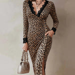 Zeagoo Elegant Lace Spliced Leopard Midi Dress for Women Casual Elegant Summer 2026 Work Brunch