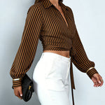 Zeagoo Stylish Striped Long Sleeve Wrap Crop Top for Women Casual Work Office Loose Fit 2026 | Under $40