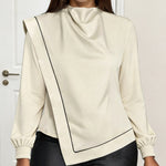Zeagoo Unique Draped Neck Asymmetrical Blouse for Women Casual Work Office Loose Fit 2026 | Under $40
