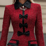 Zeagoo Women's Chic Elegant Contrast Bow Tweed Mini Dress
