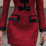 Zeagoo Women's Chic Elegant Contrast Bow Tweed Mini Dress