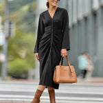 Zeagoo Women's Casual Ruched Front Midi Shirt Dress