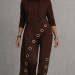 Zeagoo Edgy Asymmetrical Grommet Detail Hooded Top and Pants Set for Women Casual Work Office Loose Fit 2026 | Under $25