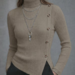 Zeagoo Elegant Button Accent Elastic Knit Turtleneck Top for Women Casual Loose Business Casual 2026 | Under $25