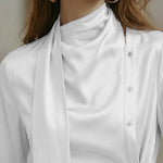 Zeagoo Glossy Ribbon Design Slant Closure Blouse for Women Casual Work Office Loose Fit 2026 | Under $40
