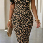 Zeagoo Women's 2026 Summer Sexy Leopard Print V Neck Sleeveless Bodycon Midi Dress Lace Trim Cocktail Party Club Night Out