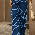 Casual Cotton Blend Blouse and Wide Leg Printed Pants Set