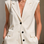 Refined Casual Shoulder-pad Suit Vest and Shorts Set