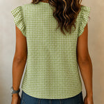 Chic Casual Cotton Blend Ruffle Trim Plaid Blouse