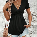 Comfortable Twist Front Babydoll Shape Short Sleeve Top