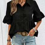 Boho-Chic Embroidery Eyelet Ruffle Sleeve Shirt