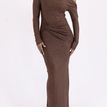 One-shoulder sexy ruched slim-fit long-sleeved bodycon dress