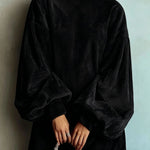 High-neck corduroy lantern-sleeve loose mini dress