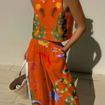 Unique Print Tank And Elastic Waist Pocketed Pants Set