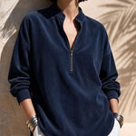 Women's Zip-Up Stand-Collar Long-Sleeve Loose-Fit Casual Corduroy Top