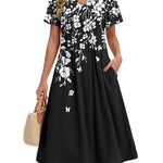 Zeagoo Women's Casual Short Sleeve A-line Midi Dress with Pocket (US Only)