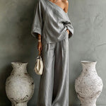 Casual Elegant One Shoulder Top And Wide Leg Pants