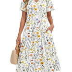 Zeagoo Women's Casual Short Sleeve A-line Midi Dress with Pocket (US Only)