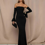 Black Off Shoulder Bell Sleeve Party Dress