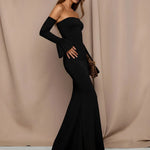 Black Off Shoulder Bell Sleeve Party Dress