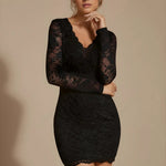V-Neck Slim Fit Lace Party Long Sleeve Bodycon Dress