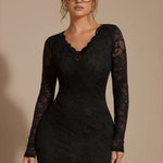 V-Neck Slim Fit Lace Party Long Sleeve Bodycon Dress