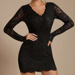 V-Neck Slim Fit Lace Party Long Sleeve Bodycon Dress