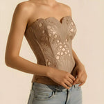 Hollow Floral Lace Overbust Strapless Corset Top