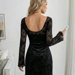 Black Lace Long-Sleeved Bowknot Decoration Mini Dress