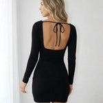 Black Deep V-Neck Backless Bodycon Mini Dress