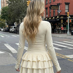 Apricot Ruched Tiered Ruffle Hem Bodycon Mini Dress
