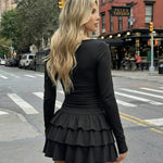 Black Ruched Tiered Ruffle Hem Bodycon Mini Dress
