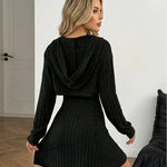 Black Ribbed 2-Piece Hooded Mini Dress Set