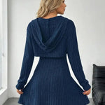 Navy Ribbed 2-Piece Hooded Mini Dress Set
