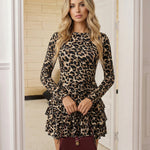 Leopard Print Long Sleeve Ruffle Mini Dress