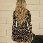 Leopard Print Long Sleeve Ruffle Mini Dress
