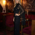 Black Sparkle Sheer Cape Sleeves Jumpsuit