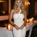 White One Shoulder Lace Twisted Knot Maxi Dress