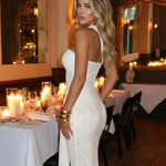 White One Shoulder Lace Twisted Knot Maxi Dress