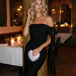 Black Bow Off-Shoulder Bodycon Maxi Dress